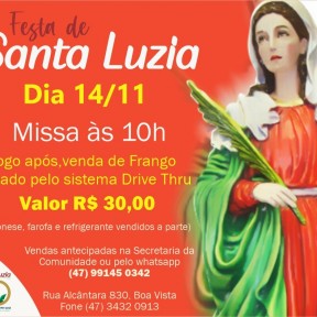 Comunidade Santa Luzia, do bairro Boa Vista, celebra a padroeira no dia 14 de novembro, domingo