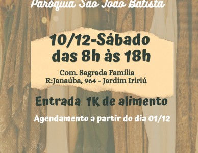 Bazar Solidário acontece no dia 10 no bairro Jardim Iririú